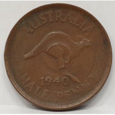 AUSTRALIA 1940 . HALF 1/2  PENNY . MULTIPLE ERRORS . MIS-STRUCK . BROADSTRUCK
